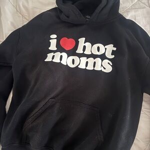 Black Hoodie with 'I Love Hot Moms' Print